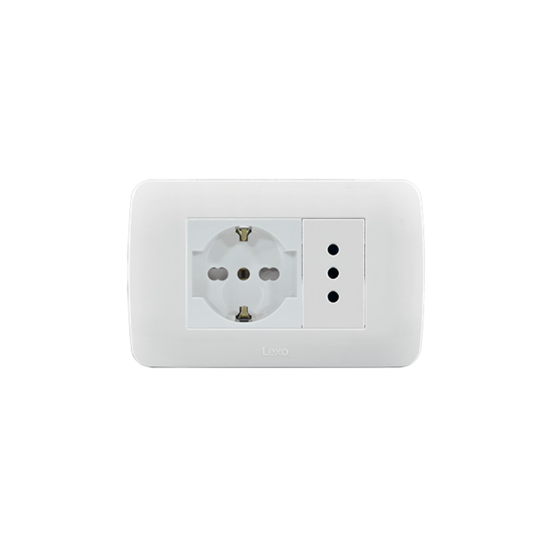 Enchufe simple 10A + schuko 10/16A color blanco certificado