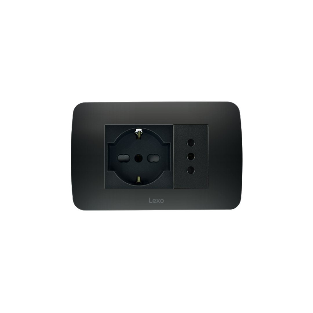 Enchufe simple 10A + schuko 10/16A color grafito certificado