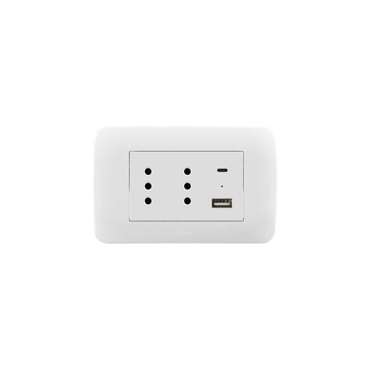 Enchufe duplex 10A + toma usb A y C color blanco certificado