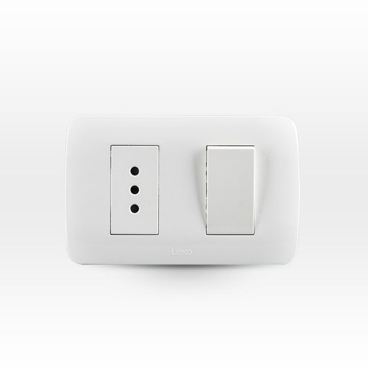 Interruptor simple + toma corriente 10A color blanco certificado